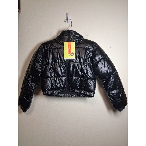 NWT All in Motion Puffer Jacket Short Crop Hooded Insulated Black Size Small 6/7 - Picture 1 of 7